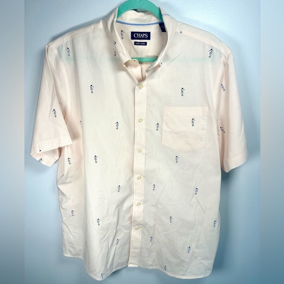 Fun Chaps Peach and Blue Casual Button Down Shirt Seahorse Vacation XL - Picture 1 of 7